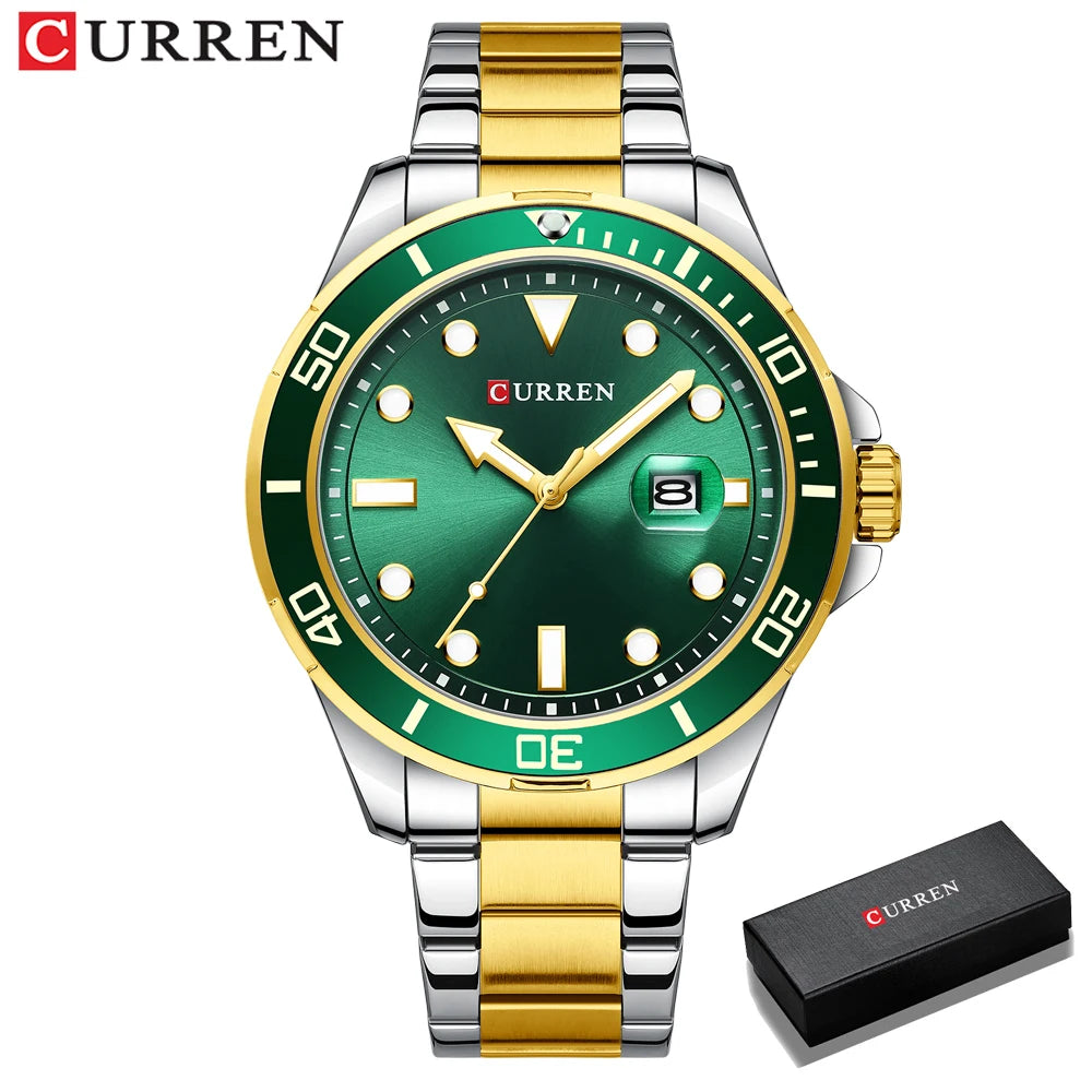 2021 CURREN New Green Water Ghost Series Brand High-end luxury Watches Automatic Watch Men All Steel Waterproof Quartz Watch