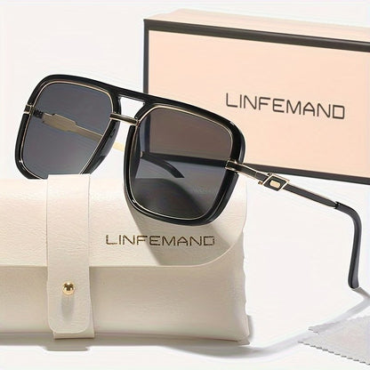 LINFEMAND HIP HOP SQUARE DOUBLE BRIDGE SUNGLASSES -LG105959