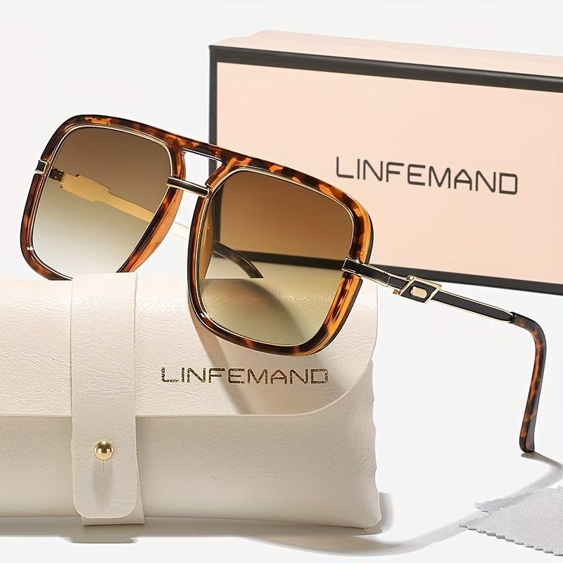 LINFEMAND HIP HOP SQUARE DOUBLE BRIDGE SUNGLASSES -LG105959
