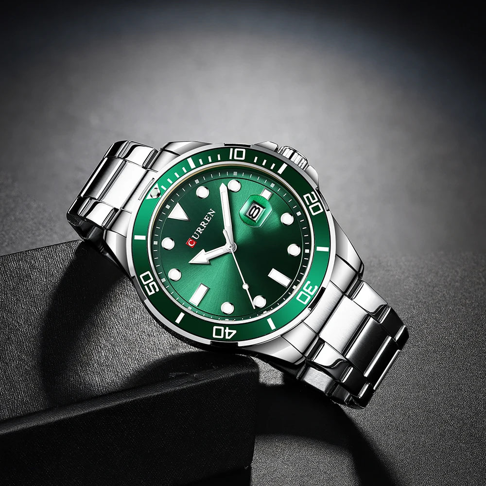 2021 CURREN New Green Water Ghost Series Brand High-end luxury Watches Automatic Watch Men All Steel Waterproof Quartz Watch